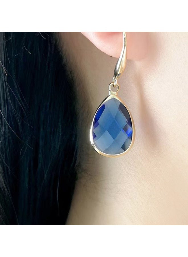 LATEEN Women's Gold-Plated  Emerald Blue Zircon Earrings for Ladies, Ideal for Wedding & Festive Wear in Middle East - Image 3